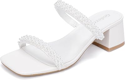 Womens Chunky Block Low Heeled Sandals Two Strap Square Open Toe Slip On Mule Heels