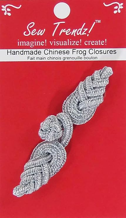 Handmade Chinese Frogs Closures Buttons Fasteners Hook & Eye Sewing Coats Capes Jackets Renaissance Costumes -Metallic Silver Color-Pineapple Design- 3" x 0.75"- 2 Pairs/Pack