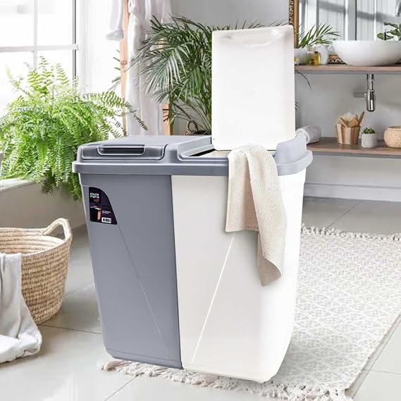 Kastamonu Plastik Violet 90 Litre Çift Gözlü Çamaşır Sepeti Gri-Beyaz
