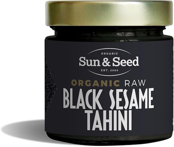 Organic Raw Black Sesame Tahini by Sun & Seed - 200g - Made From 100% Organic Whole Black Sesame Seeds - Healthy Tahini Paste - Vegan - Gluten, Dairy & Soy Free