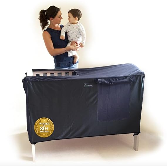 SnoozeShade Cot Bed Blackout Canopy and Sleep Cover Universal Fit 140x70cm Air-Permeable Mosquito Net for Babies and Toddlers