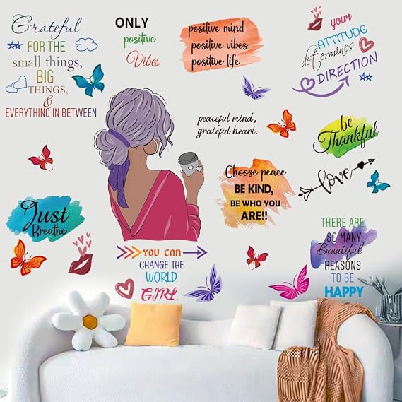 Inspirational Peel and Stick Vinyl Wall Decals - Multicolor Paint Splatter Splotches Stickers for Walls - Motivational Saying Positive Quotes