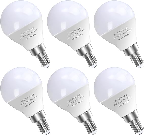 A15 E12 LED Ceiling Fan Light Bulbs, 60-Watt Equivalent, 2700K, 6 Pack | Non-Dimmable, 120V Candelabra Base, Warm White Output, For Ceiling Fans, Chandeliers And Other Small Fixtures