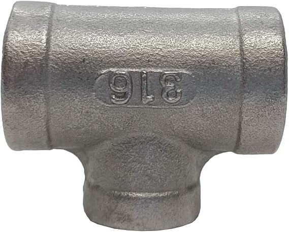AF Hydro Stainless Steel SS316 Reducing Tee Pipe Fitting, 1 12NPT x 1 12NPT x 34NPT Female Thread, Pressure Rating up to 150 PSI, Class 150 Reducer Connector Adapter