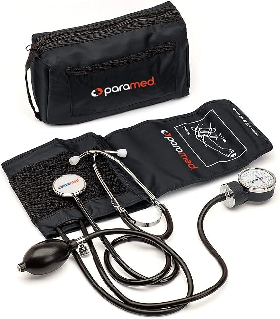 PARAMED Aneroid Sphygmomanometer with Stethoscope Manual Blood Pressure Cuff with Universal Cuff 8.7-16.5" and D-Ring Carrying Case in The kit Black