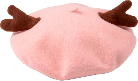 Women's Reindeer Horn Wool French Style Beret Beanie Cap