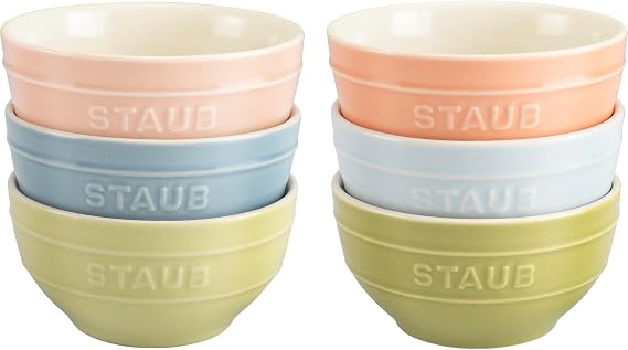 STAUB Ceramic 6-pc 12.8 oz. Small Universal Bowls in Macaron Pastel Colors