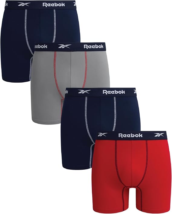 Reebok Mens Boxer Briefs Soft Athletic with Contour Pouch 4 Pack 6'' Inseam