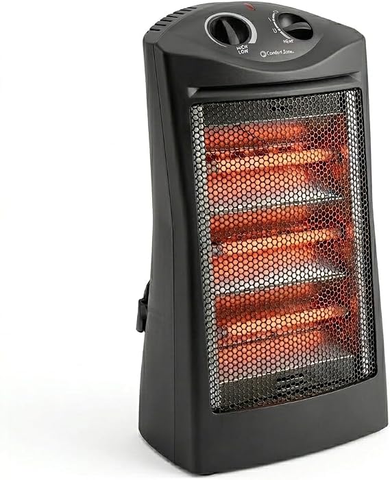 Comfort Zone Energy-Saving Quartz Radiant Tower Heater Portable Infrared Electric Heater with 3 Quartz Tubes, Fan-Assisted Dispersion, Adjustable Electronic Thermostat & 2 Heat Settings, Black