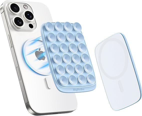 ivoler MagSuction Max Magnetic Suction Phone Mount for MagSafe, Hands-Free Phone Holder, Compatible with iPhone MagSafe Phone Case, Perfect for TikTok Videos and Selfies, Sky Blue