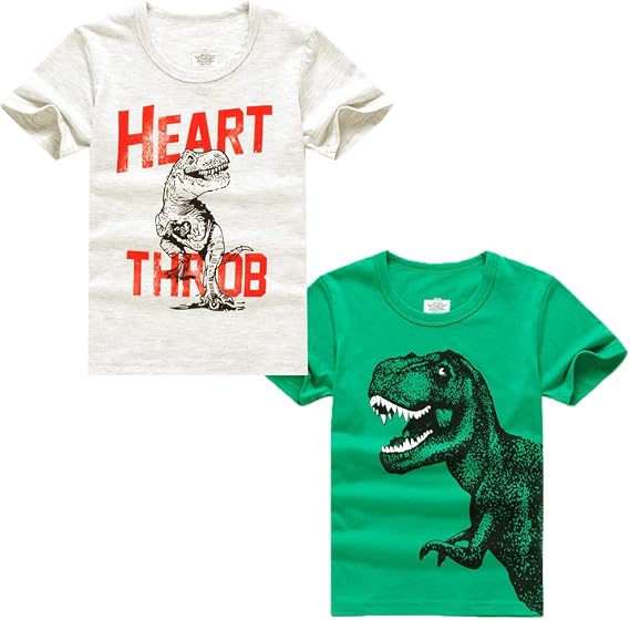 Shirts for Kids Toddler Boys Graphic Tees 2-Pack Cotton Short-Sleeve Clothes 4-9 Years