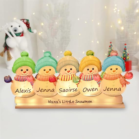 Personalized Family Name Nana's Little Snowmen Night Light, Christmas Snowman Decoration Lamp, Customized Xmas Decor Acrylic LED Light for Mother Grandma