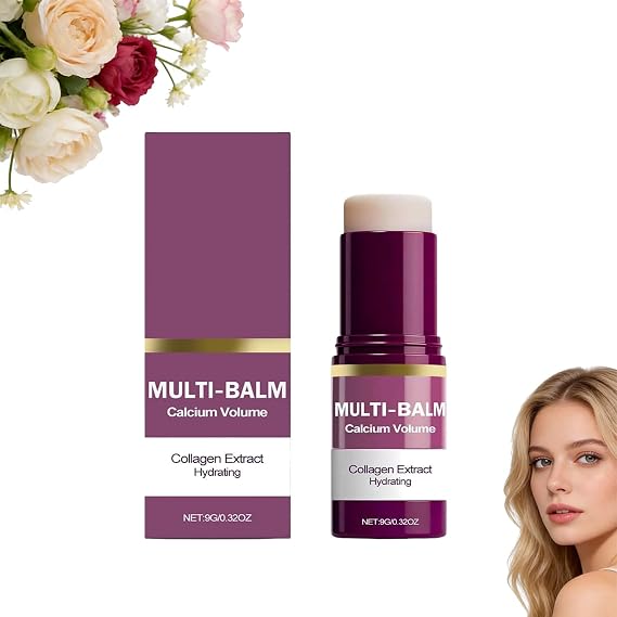 Calcium Multi Balm, Calcium Volume Multi Balm, Anti Wrinkle Balm Stick, Korean Collagen Moisturizing Stick, Anti-Aging, Hydrating, Vitamin E & Almond for Dry Skin, for Eyes, Lips, Face and Neck (1PCS)