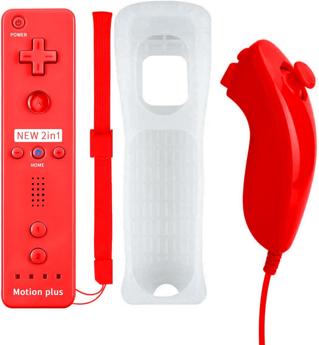 QUMOX Wii Nunchuck Remote Control with Motion Plus for Wii and Wii U Console | Wii Remote Control with Shock Function Red