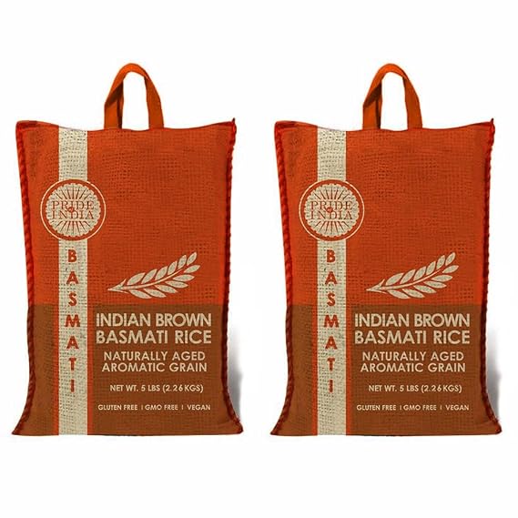 Pride Of India - Extra Long Indian Premium Brown Basmati Rice, 10 Pound (4.54 Kilo) Reclosable Bag - Naturally Aromatic, Aged, Flavorful, Slender, Non Sticky Whole Grains - 100+ Servings - Great Value