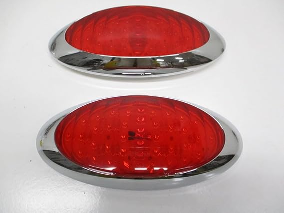 C2W 8" Bright Oval Red LED RV, Camper and Trailer Turn Brake Tail Lights, Chrome Trim