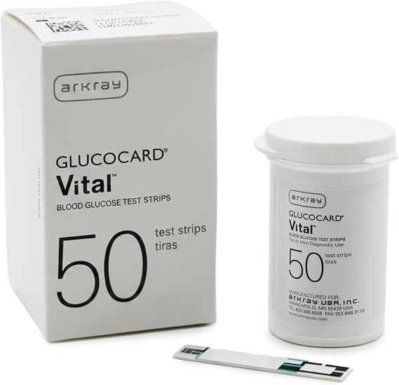 ARKRAY GLUCOCARD Vital Blood Glucose Test Strips No Coding Required, Fast 7-Second Results, 0.5 Microliter Sample Size Compatible with GLUCOCARD Vital Blood Glucose Meter, 50 Count