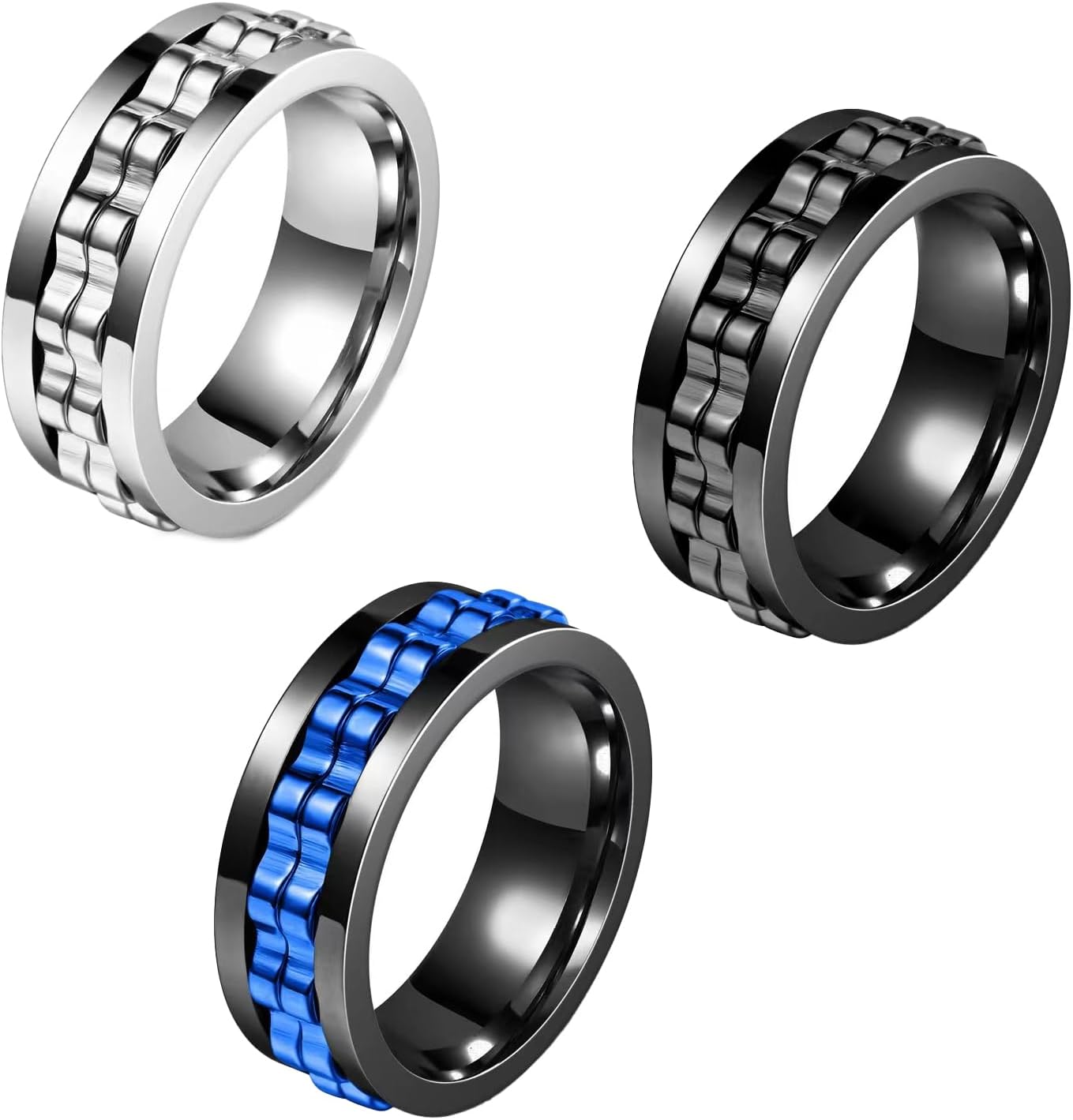 3 Pcs Spinner Ring,Stainless Steel Fidget Ring with Rotating Design,Stress Relief Fidget Rings,Premium Materials Mens Rings,for Stress Anxiety Relief Adults Men Teen Boys Office School