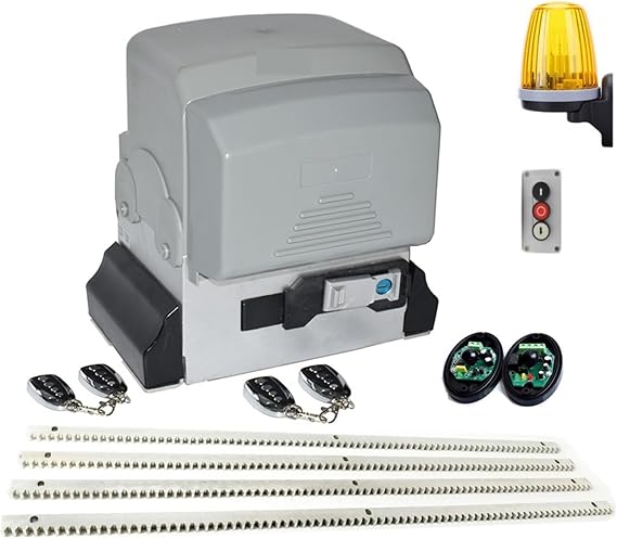 Sliding Gate Opener Kit, 1000W 2500kg Automatic GSM Sliding Gate Opener Motor Kit 4m 5m Steel Racks Hardware with Keyfobs for Sliding Gates Up to 2500kg(KIT6)