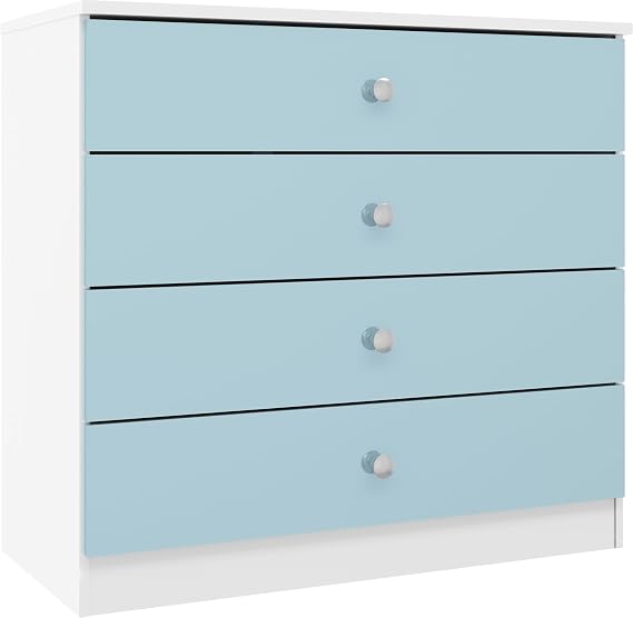 Seconique Denver 4 Drawer Chest in White/Blue Gloss
