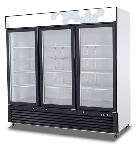 Migali C-72RM-HC Three Glass Door Merchandiser Refrigerator, 49 cu/ft, Beverage Display Cooler, LED Lights, Strong Casters, Digital Temperature Display, Door Locks