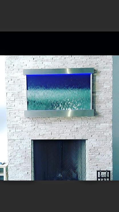 Waterfall XXL 52"x35" Wall Fountain, Stainless Steel,Mirror Glass, Color Lights, Remote Ctrl