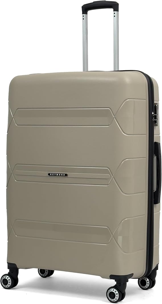 Lucas Polypropylene Unbreakable Suitcase - Lightweight Hard Shell Suitcase, 360° Swivel Wheel, Encrypted Lock Travel Bag, Large Size - Beige