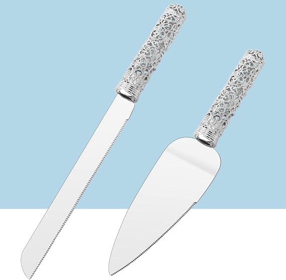 Wedding Cake Knife Server Set & 7 OZ Toasting Champagne Glasses for Wedding,Party, Gift for Bride and Groom