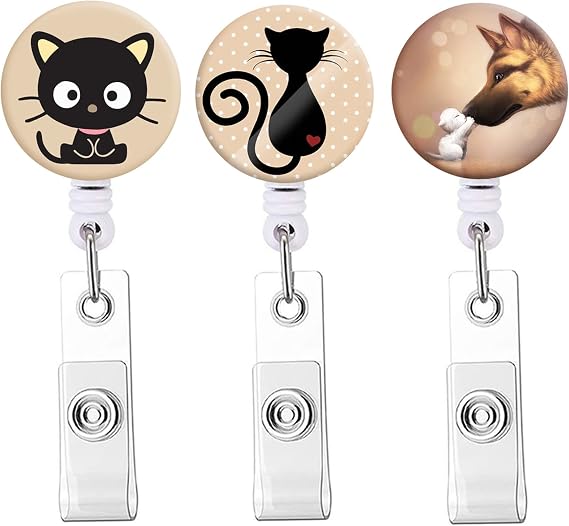 Badge Reel Cute Pattern Retractable Badge Holder with Alligator Clip, Nurse Name Decorative Badge Clip on ID Card Holders (Cute Cats &Dog)