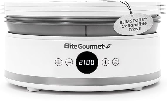 Elite Gourmet EFD329WD Digital Food Dehydrator, 5 SlimStore Trays, White
