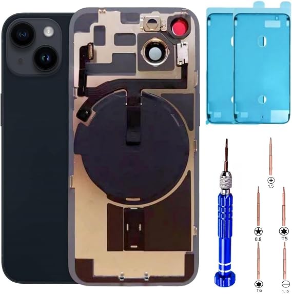 14 Back Glass Replacement Kit with Plate & Flex Cable and All Parts, Midnight, 6.1 Inch for iPhone 14 Back Cover Glass, with Repair Tools (Midnight)
