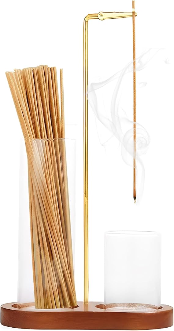 Wooden Incense Holder - Incense Burner with Removable Glass Ash Collector
