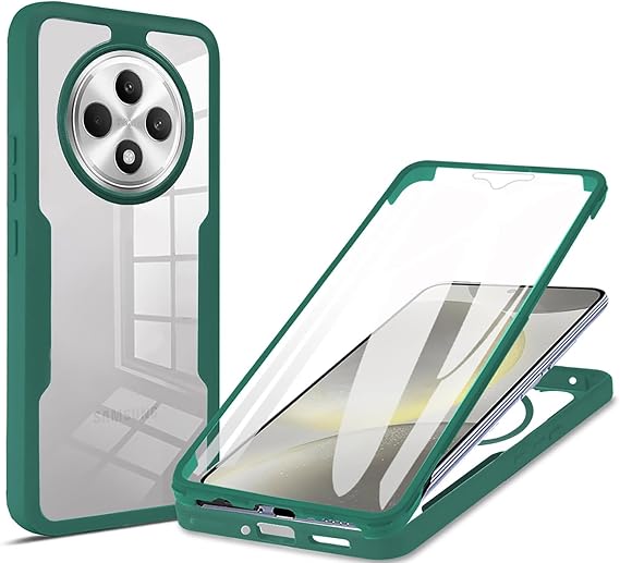 ILING Trasparente Case for OPPO Reno 12F 4G / OPPO Reno 12 FS 5G (Reno12 F 5G), 360° Full Body Protection Shockproof Cover with Built-in Screen Protector, Ultra Thin Hard PC Silicone TPU Case (Green)