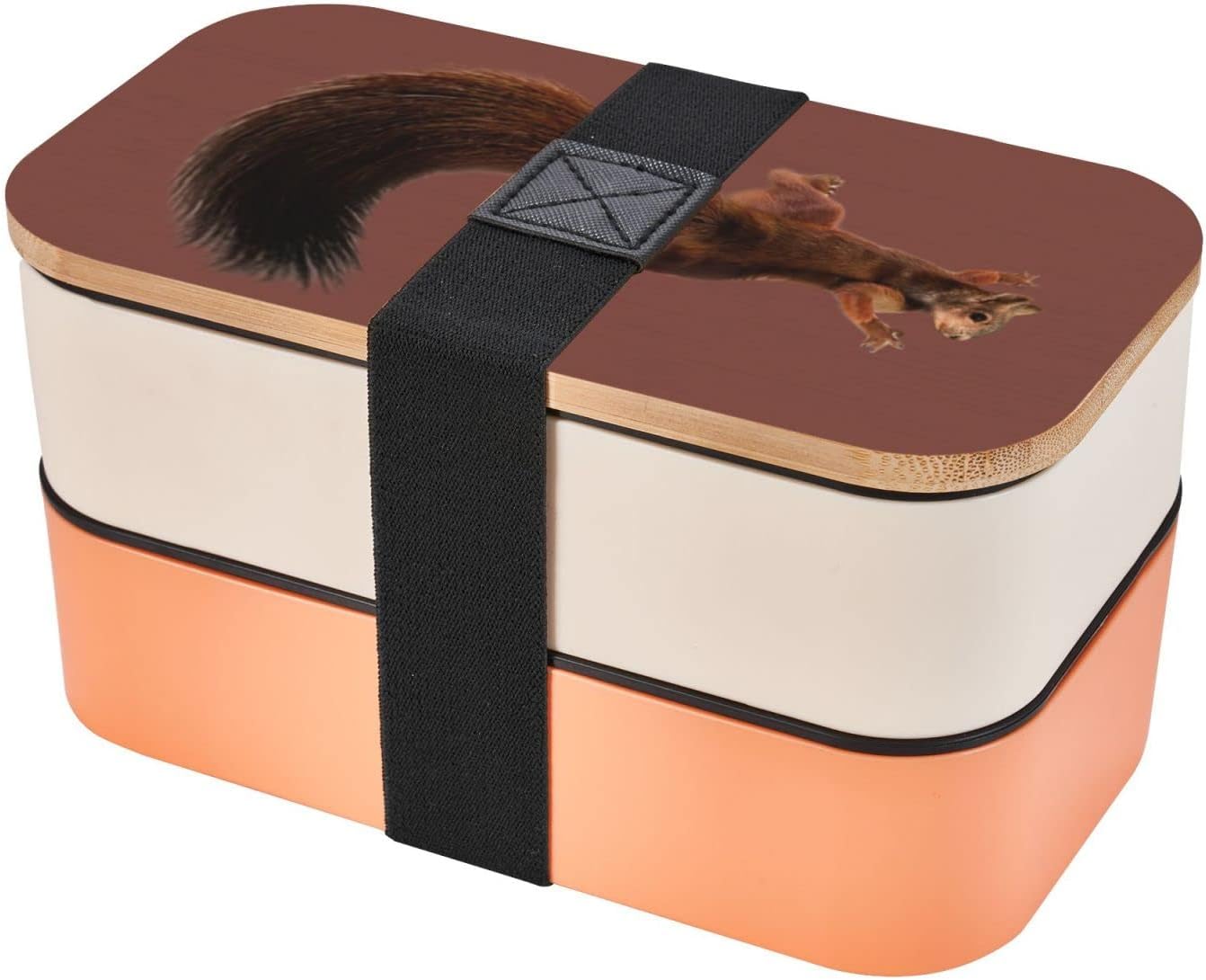 Squirrel Bento Box With Cutlery Set, Heatable Double Layer Leak Proof Animal Lunch Box, BoyGirl Bento Box Orange