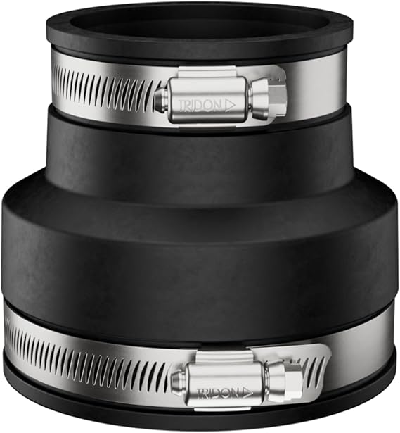 Fernco 1056-215 Cast Iron, Plastic and Steel Pipe Flexible Coupling Connector Sewer and Drain Coupler Adapter 2" x 1.5" Black