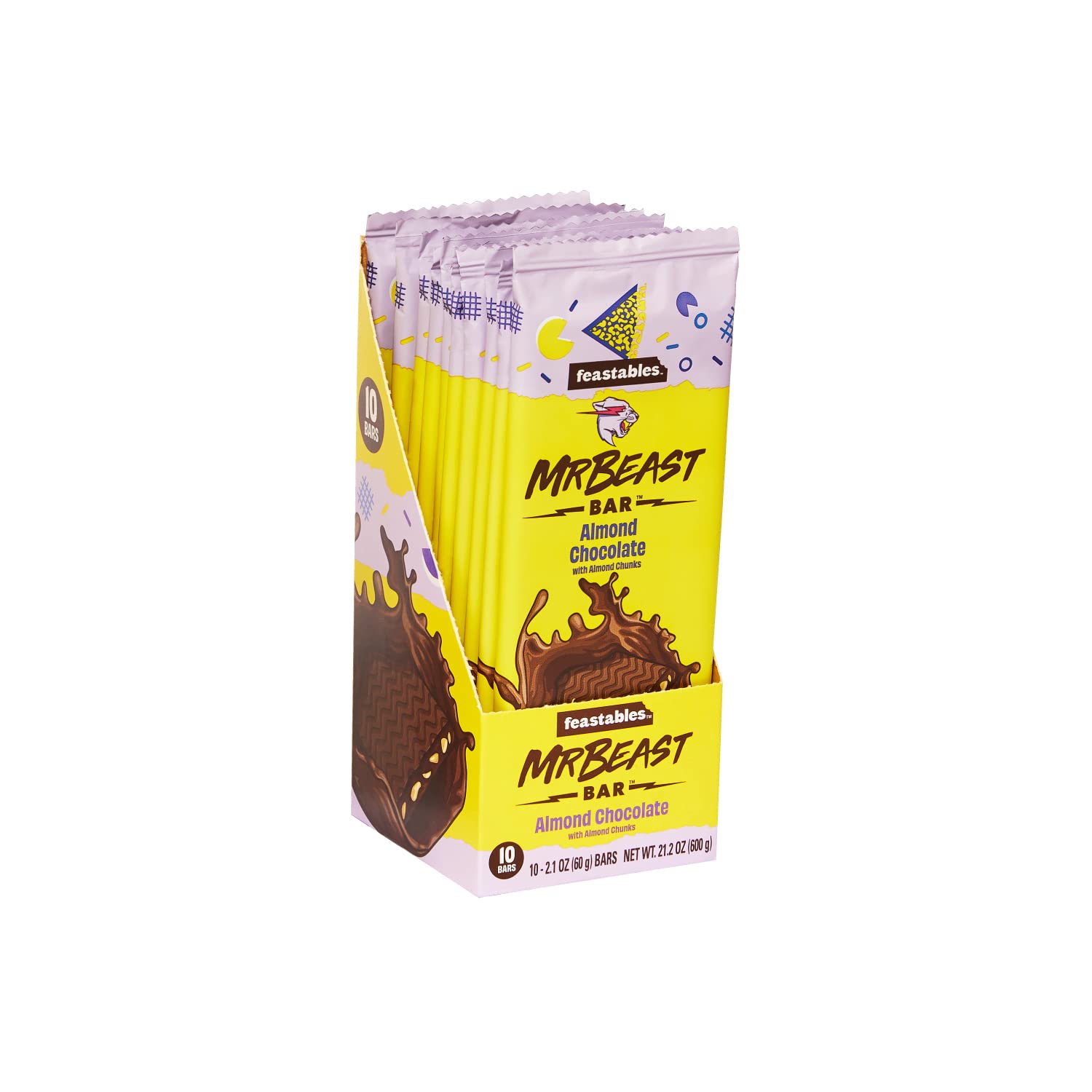 Feastables MrBeast Almond Chocolate Bars - Made with Organic Cocoa. Plant Based with Only 5 Ingredients, 10 Count