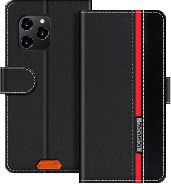 Striped Leather Case for Saiet Sicuro Smart STS602 - Black | 6.1" Color-Blocked Flip Wallet Cover with Magnetic Closure, Kickstand & Card Holders
