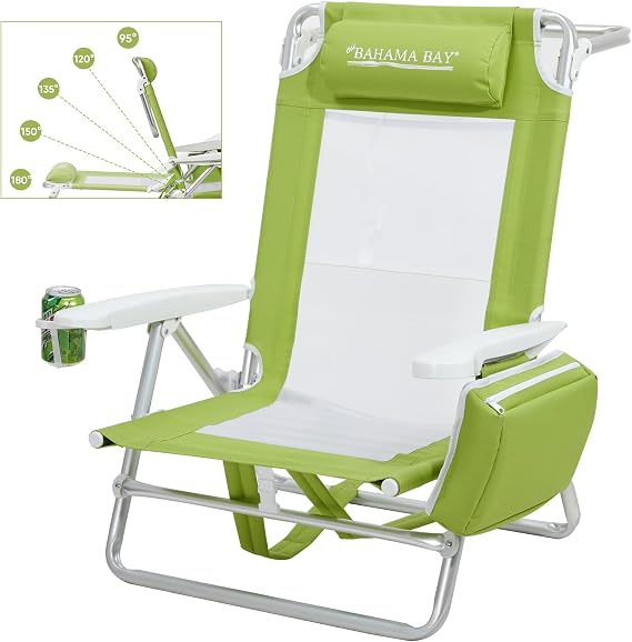 Old Bahama Bay Backpack Beach Chair, Aluminum Lightweight Reclining 5-Position Lounge Chair for Adults Heavy Duty Support 400 LBS Portable Folding with Cooler Bag Camping Chair for Sand Outdoor