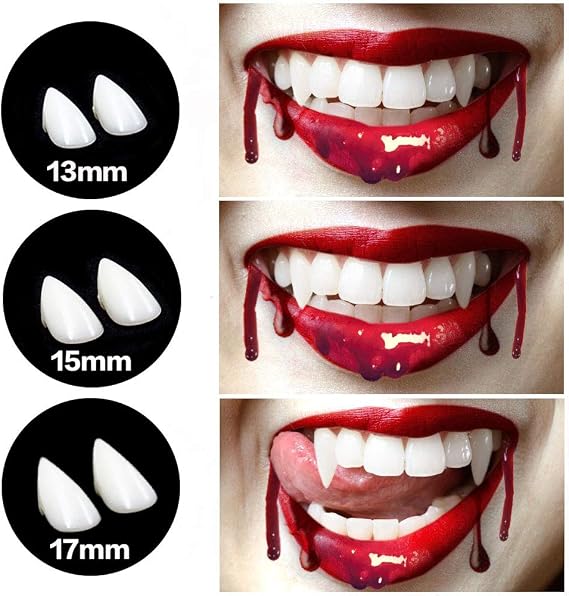 Cosplay Vampire Fangs, Cosplay Accessories Halloween Party Prop Decoration Fake Vampire Teeth, Werewolf Fangs Vampire Dentures for Kids / Adults, Not included Glue (3 Pairs)