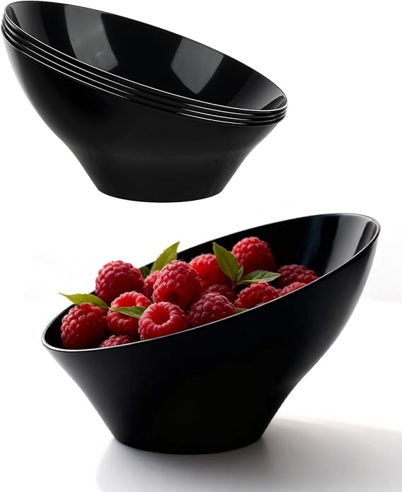 BESTVIP 20 Oz Black Plastic Angled Serving Bowls, 12 Pack