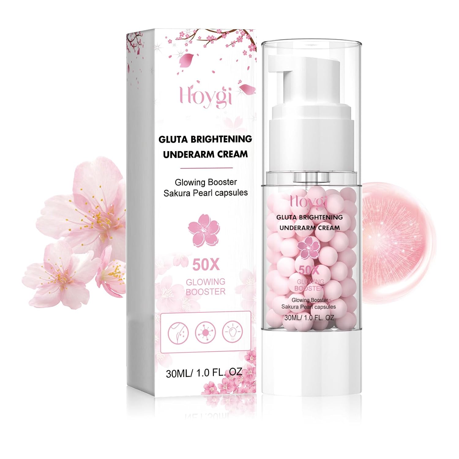 Gluta Underarm Cream with Sakura Pearl Capsules - Tone-Evening Formula & Natural Ingredients for Smooth Skin Care, 1.0 fl oz  30ml