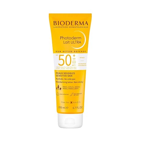 BIODERMA Photoderm Lait Ultra SPF50+ Sun Cream with Very High Protection - Water Sand and Sweat Resistant - Sensitive Skin - Recommended by Dermatologists - Tube 200 ml