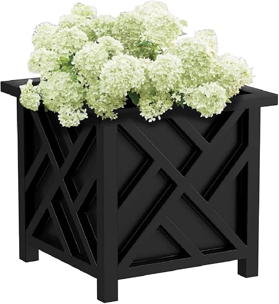 Trenton Gifts Chippendale Planters. Set of 2 .Black. Great for Outdoor Decor, Patio and Lawn Plant Holder