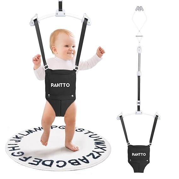 PAHTTO Baby Door Jumper with Soft Rug, Durable Toddler Bouncer with Adjustable Height-Funny Baby Walking Harness, Protable Baby Doorway Jumper for Indoor/Outdoor