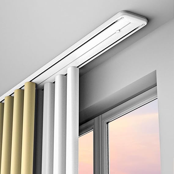 1-5M Heavy-Duty Conjoined Double Curtain Track,Aluminum Curtain Track Set,White Curtain Rails Ceiling Mounting for Living Room Bedroom Room Divider(3.5M)