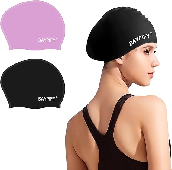 2Pack Swimming Cap, Waterproof Anti Chlorine Swimming Hat for Women, Swim Cap for Long Hair Thick Curly Dreadlocks Braids