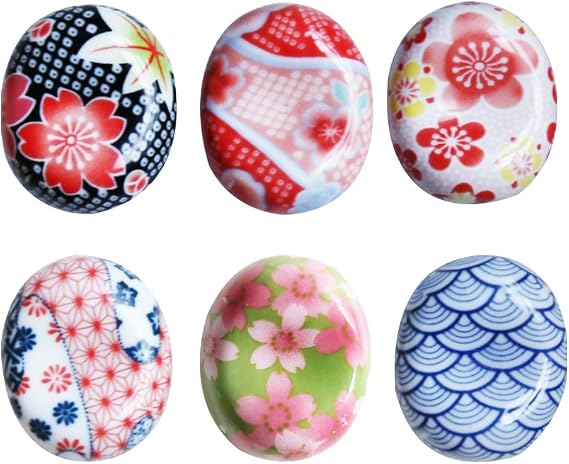 CHOOLD Japanese Style Hand Painted Floral Ceramic Chopsticks Rest Rack Dinner Spoon Stand Knife Fork Holder Chopsticks Stand(Set of 6)