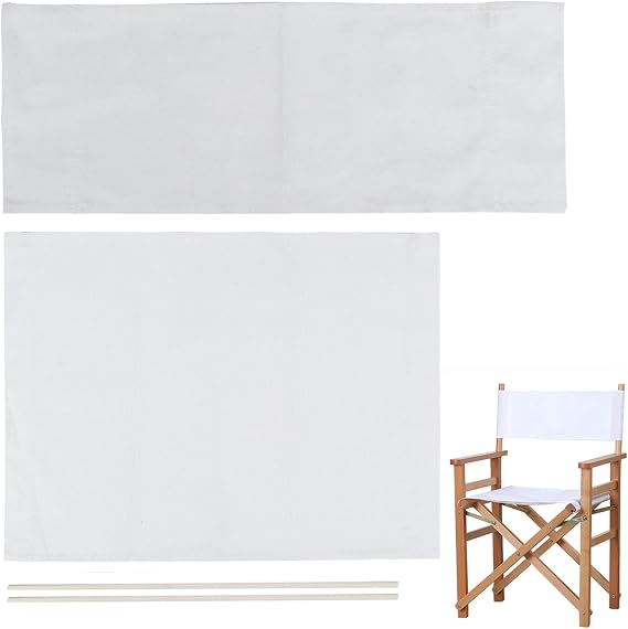 Director Chair Canvas Replacement with Wood Stick,Casual Directors Chair Cover Kit Replacement Canvas Seat and Back for Home Indoor Outdoor,Easy to Clean Folding Chair 20.6 x7.7/20.5x16.5 inch (White)
