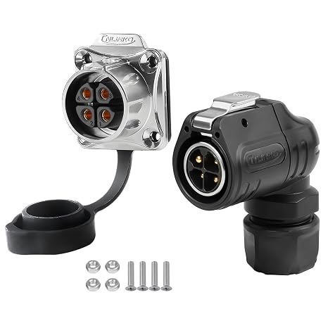 CNLINKO LP-20 4 Pin 90 Angle Waterproof Connector Electrical Power Plug Flange Panel Mount Socket for Industrial Use