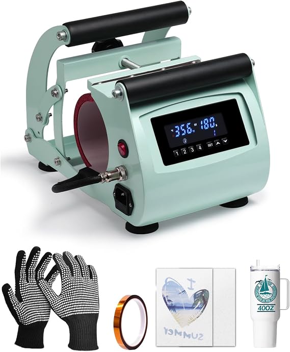 OFFNOVA 40 OZ Tumbler Heat Press Machine Mug Press Machine for Upper of 30oz 40oz Tumbler Sublimation Printing, 4 Adjustable Memory Modes Tumbler Press with Sublimation Paper, Tape and Gloves